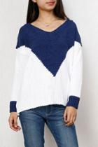 Oasap Sweet Chevron Pattern Color Block Ribbed Knit Sweater
