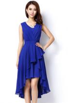 Oasap Stylish Solid Pleated High Low Sleeveless Dress