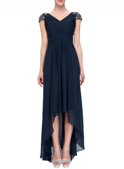 Oasap Women's V Neck Cap Sleeve High Low Evening Party Dress