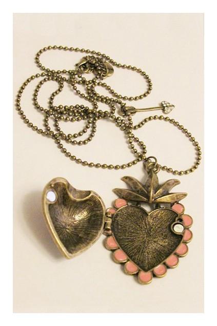 Oasap Glaze Hearts Long Necklace Retro Ring