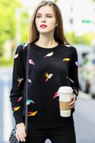 Oasap Casual Bird Knitted Long Sleeve Sweater