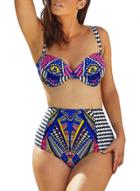 Oasap Women's Two Pieces Novelty Print High Waist Bikini