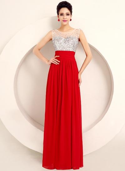 Oasap Sleeveless Beadings Chiffon Evening Dress