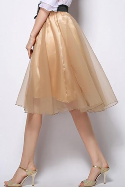 Oasap Woman Sleek Flowy Sheer Organza Skirt With Bowknot