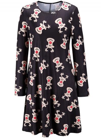 Oasap Women's Christmas Elk Graphic Loose Fit A-line Dress