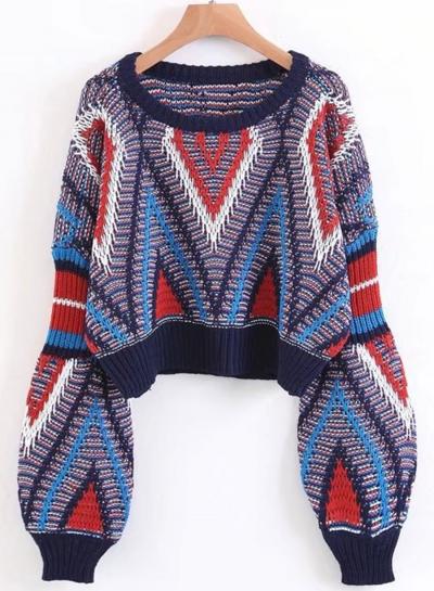 Oasap Geo Pattern Geo Printed Loose Sweater