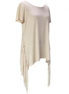 Oasap Women's Side Slit Tasseled Asymmetric Hem Knit Tee