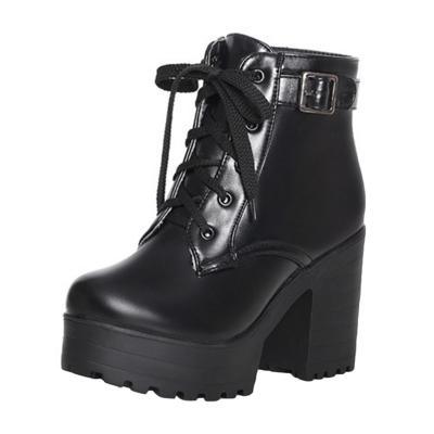 Oasap Block Heels Round Toe Lace Up Platform Boots