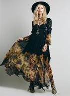 Oasap V Neck Long Sleeve Floral Printed Irregular Maxi Dress