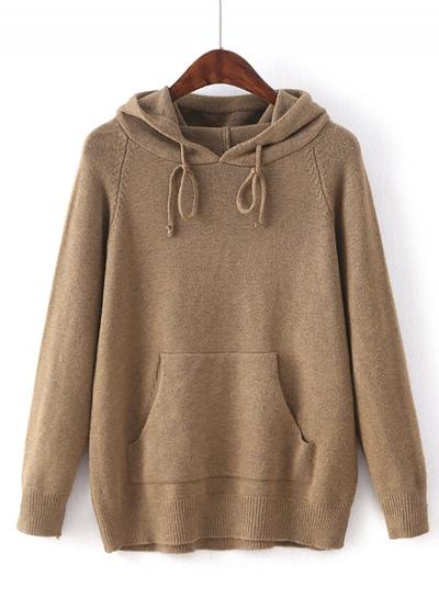 Oasap Solid Color Long Sleeve Knit Pullover Hoodie Sweater
