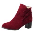 Oasap Solid Color Bow Round Toe Ankle Boots
