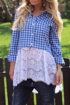 Oasap Chic Plaid Lace-paneled Button Down Shirt