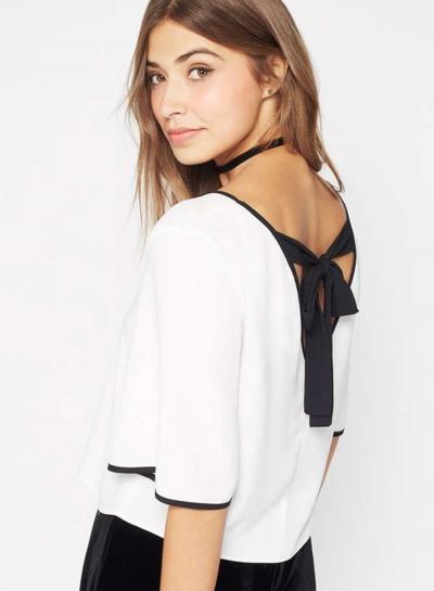 Oasap V Neck Half Sleeve Back Bow Pullover Tee