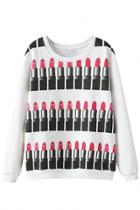 Oasap Fashion Lipstick Printed Long Sleeve Sweatshirt