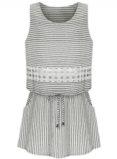 Oasap Women's Casual Sleeveless Drawstring Waist Striped Mini Dress