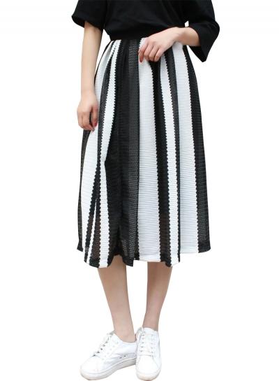 Oasap Women's Fashion Elastic Waist Vertical Stripe A Line Skirt