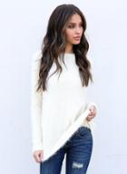 Oasap Round Neck Long Sleeve Solid Color Fleece Sweatshirt