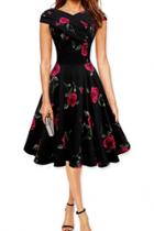 Oasap Chic Rose Printing A-line Dress