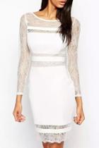 Oasap Solid White Lace Paneled Bodycon Dress