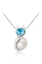 Oasap Cat Shaped Swarovski Crystal And Pearl Embellished Necklace
