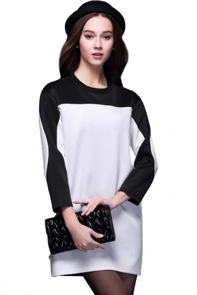 Oasap Black White Paneled Loose Fit Dress