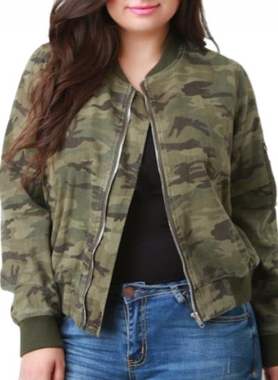 Oasap Women's Camo Print Plus Size Bomber Jacket