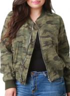 Oasap Women's Camo Print Plus Size Bomber Jacket