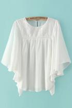 Oasap Lace Trim Embroidery Batwing Blouse