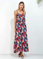 Oasap Spaghetti Strap Scoop Neck Sleeveless Backless Floral Print Maxi Dress