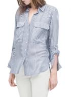 Oasap Women's Striped Chest Pockets Button Down High Low Shirt