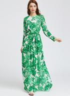 Oasap Round Neck Floral Printed Maxi Dresses