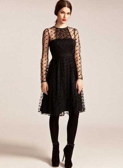 Oasap Women's Retro Sheer Mesh Contrast Pleat Dress