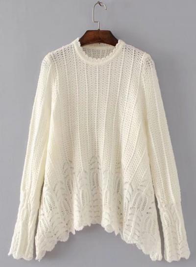 Oasap Round Neck Long Sleeve Solid Asymmetric Sweaters