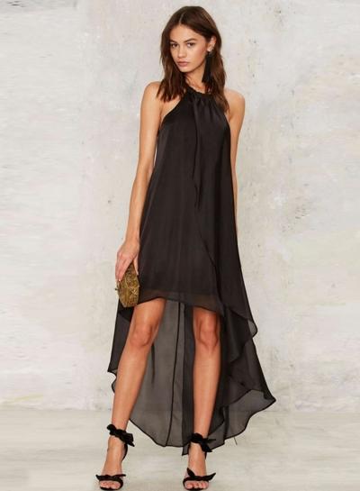Oasap Halter Sleeveless Chiffon High Low Dress