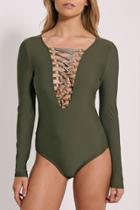 Oasap Classic Lace-up Front Long Sleeve Knit Romper