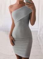 Oasap One Shoulder Solid Bodycon Dresses