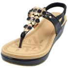 Oasap Women's Fashion Elastic Band T-strap Wedge Heels Sandals