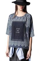 Oasap Tribal-inspired Mosaic Graphic Loose Fit Blouse
