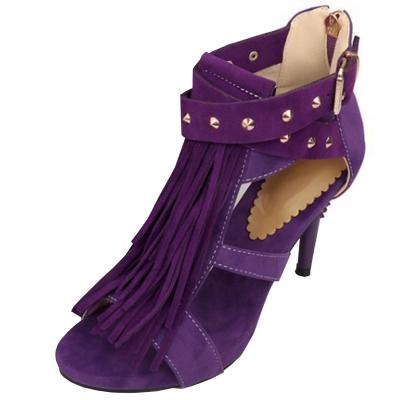 Oasap Open Toe Tassel Rivet Stiletto Sandals