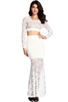 Oasap Ivory Lace Mermaid Maxi Two Piece Skirt Set