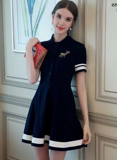 Oasap Short Sleeve Striped A-line Mini Dress