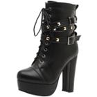 Oasap Women's Lace-up Front Rivet Chunky Heels Platform Short Boots