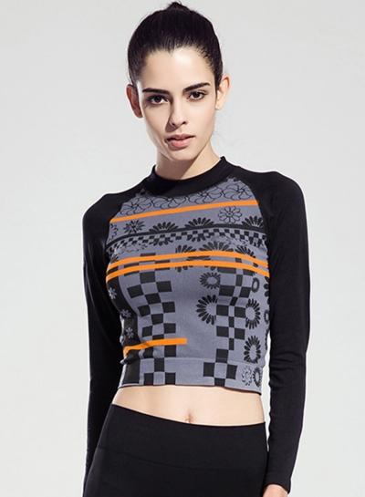 Oasap Women's Printed Long Sleeve Slim Fit Running Crop Top