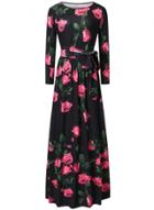 Oasap Rose Printed Long Sleeve Maxi Dress