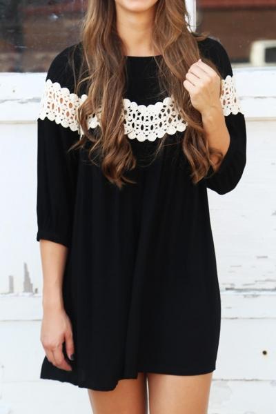 Oasap Sweet Crochet Lace Paneled Mini Dress