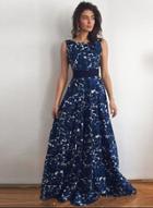 Oasap Sleevelss Floral Print Maxi Dress