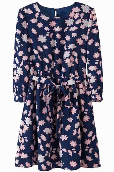 Oasap Demure Floral Blue Mini Dress
