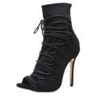 Oasap Open Toe Solid Color High Heel Ankle Boots