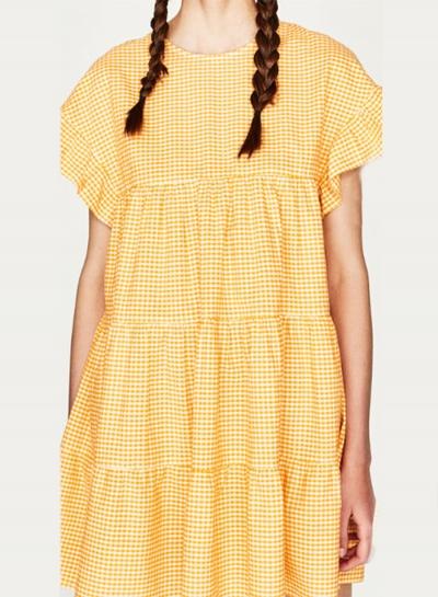 Oasap Round Neck Flounce Sleeve Plaid Dress