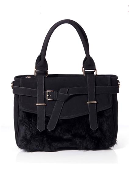 Oasap Strap And Fur Embellished Shoulder Bag